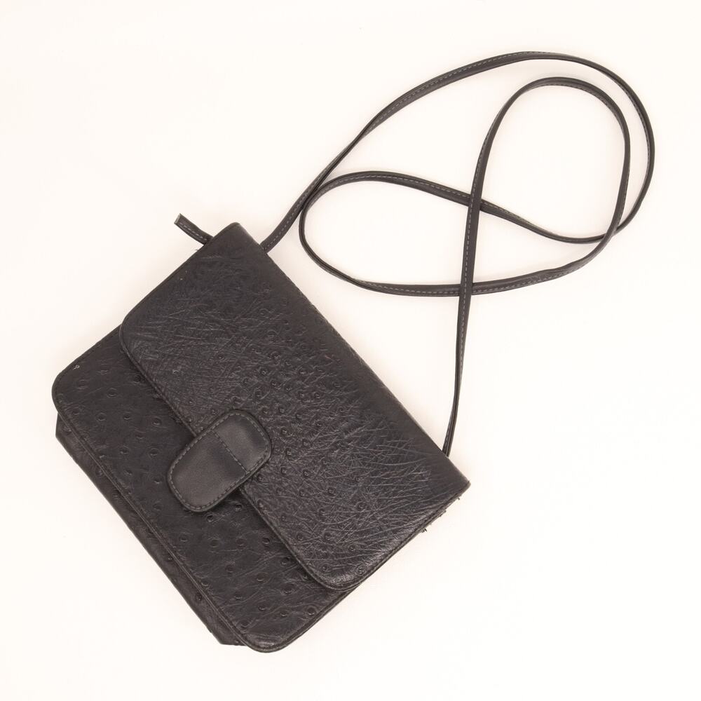 Pacific Connections Handbag Women Black Faux Ostrich Leather Purse Shoulder Bag